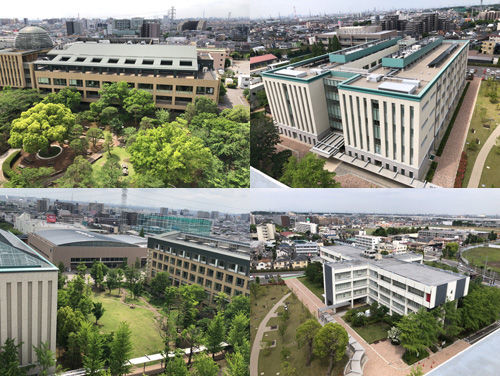 左上：天野貞祐記念館　右上：西棟　左下：４棟　右下：芝生広場