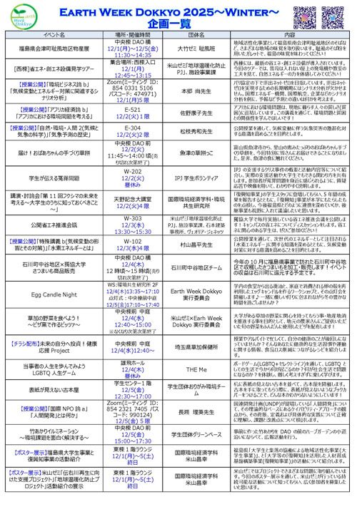 Earth Week Dokkyo 2025～Winter～ プログラム